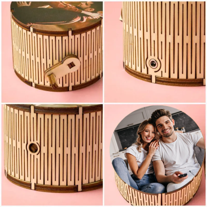 Caja de Música Personalizada Cilíndrica de Madera con Foto y Canción Completa Regalo Romántico