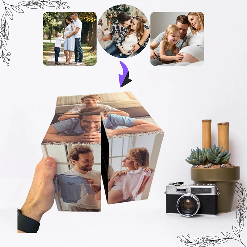 Cubo de Rubik Personalizado con 9 Fotos Cubo de Fotos Plegable e Infinito Regalo para el Día del Padre