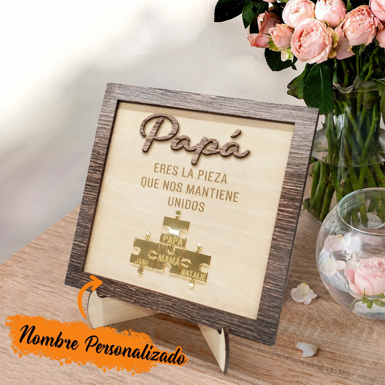 Cuadro Puzzle de Madera Personalizado con Nombres para Papá Eres la Pieza que Nos Mantiene Unidos Regalo para Papá