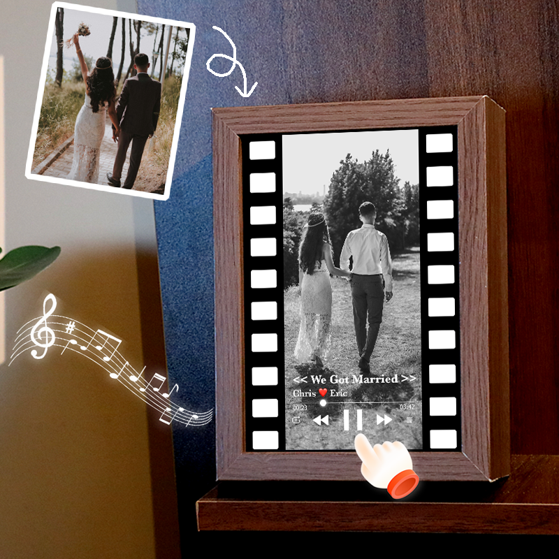 Cuadro de Foto con Canción Estilo Película Vintage Foto con Música Personalizada Regalo de Boda con Canción Completa