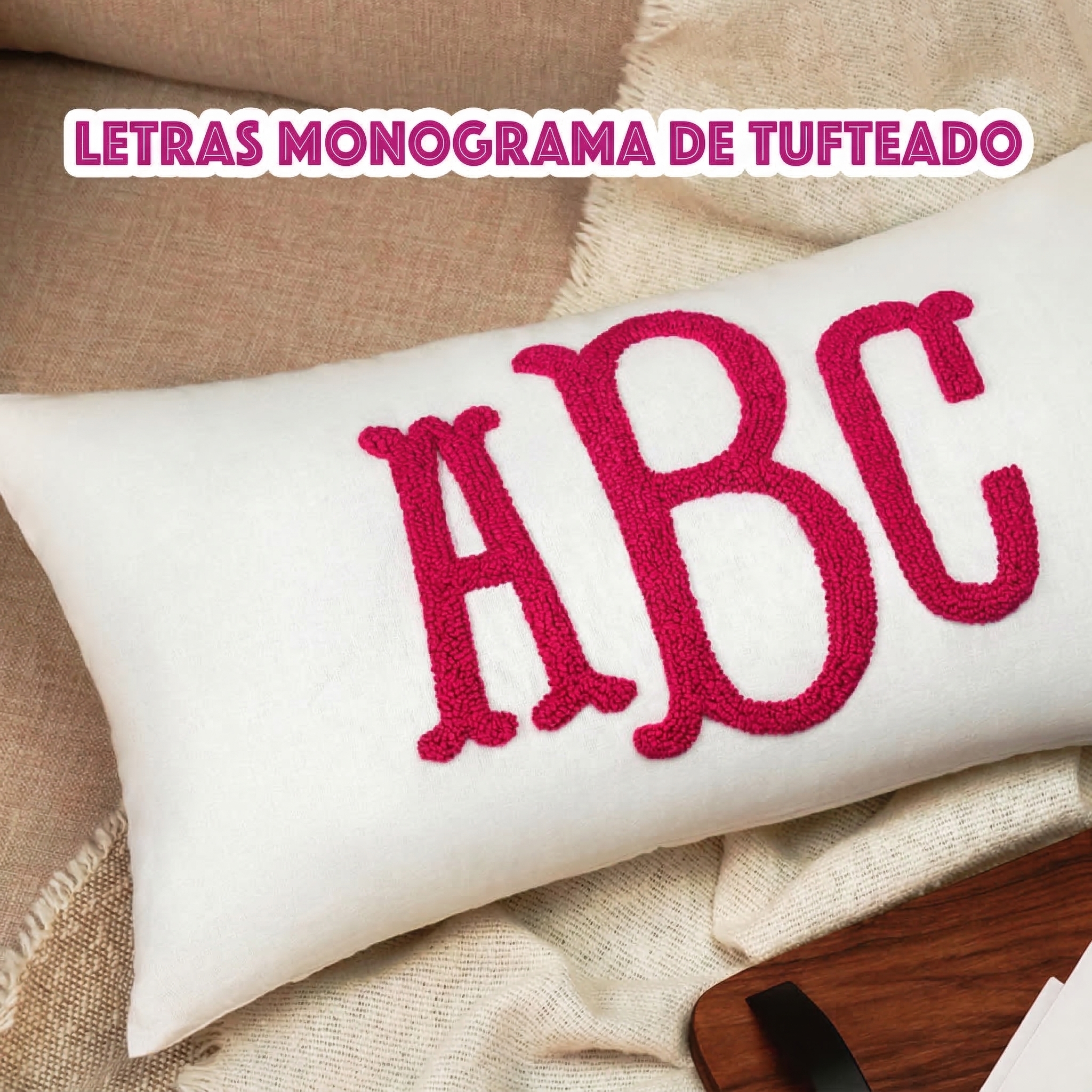 Cojín con Monograma Bordado a Mano Terminado Almohada con Nombre Punch Needle para Fiesta de Pijamas Regalo para Niña
