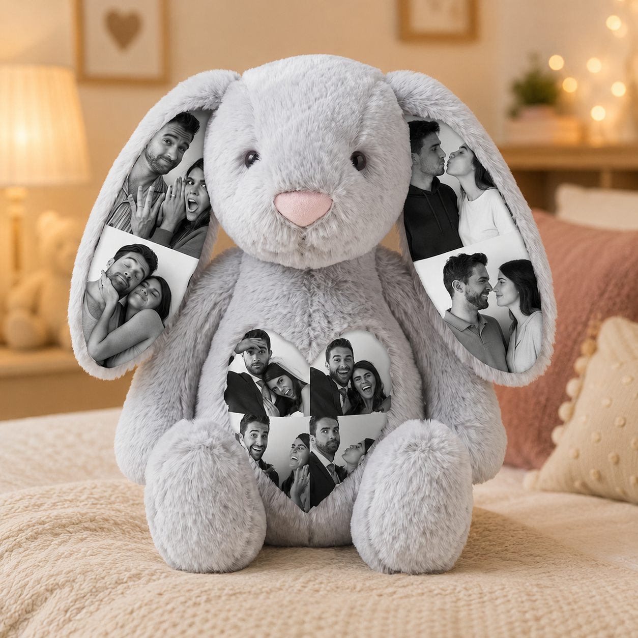 Conejito de Peluche Personalizado con Fotos Ocultas y Corazón con Foto Regalo de Aniversario para Parejas