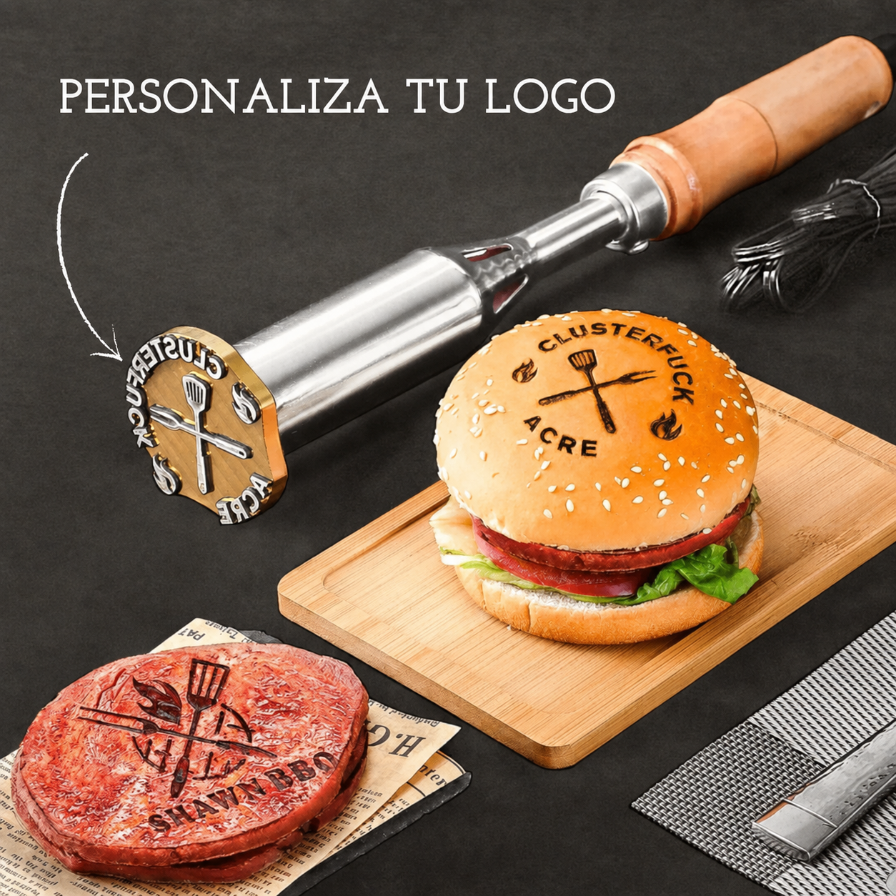 Hierro de Marcar para Carne y Barbacoa Sello Personalizado para Parrilla, Filetes, Hamburguesas y BBQ