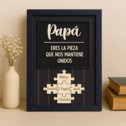 Cuadro Puzzle de Madera Personalizado para el Día del Padre Eres la Pieza que Nos Mantiene Unidos Regalo para Papá o Abuelo