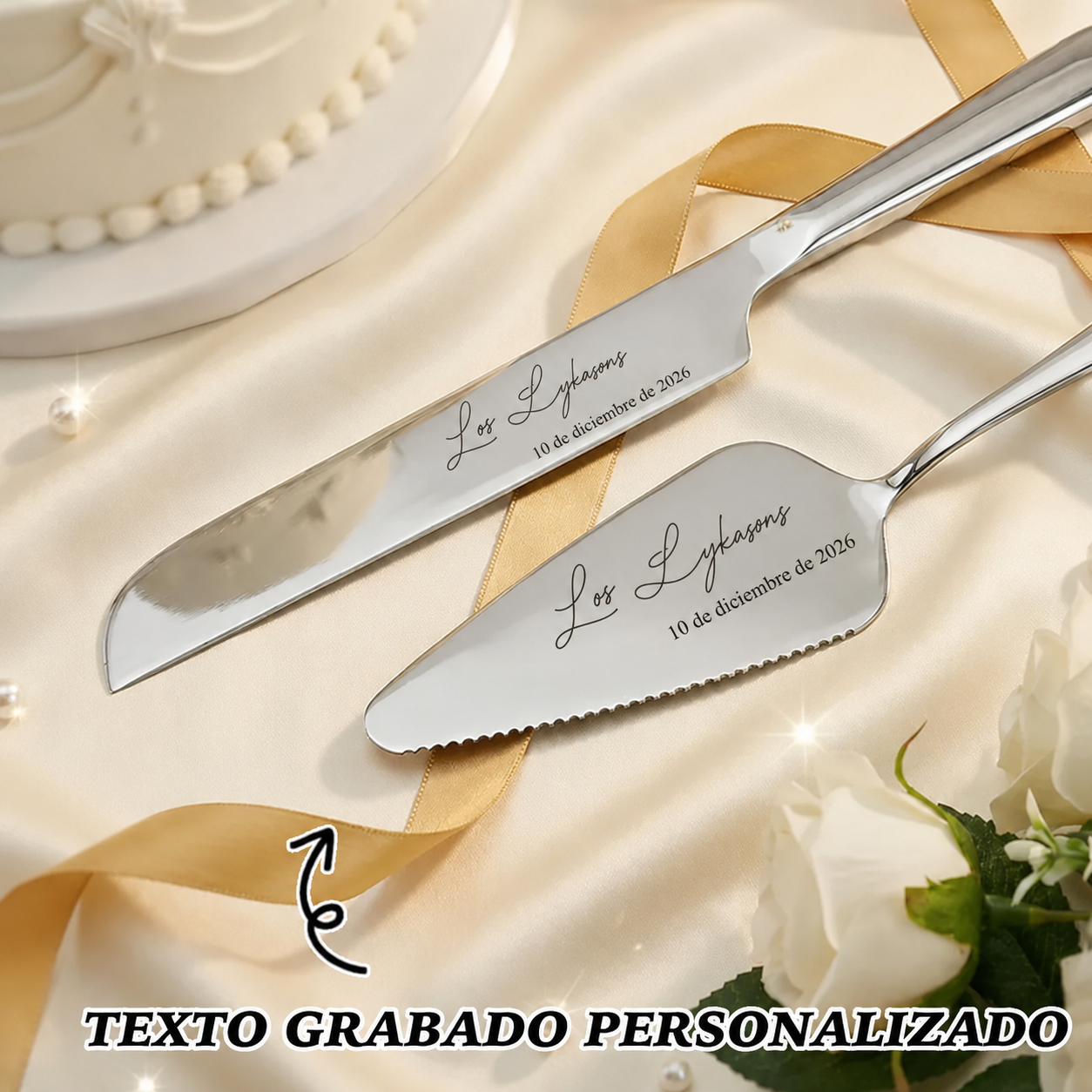 Juego de Servir y Cortar Pastel de Bodas Grabado Regalo de Cuchillos y Tenedores para Despedida de Soltera