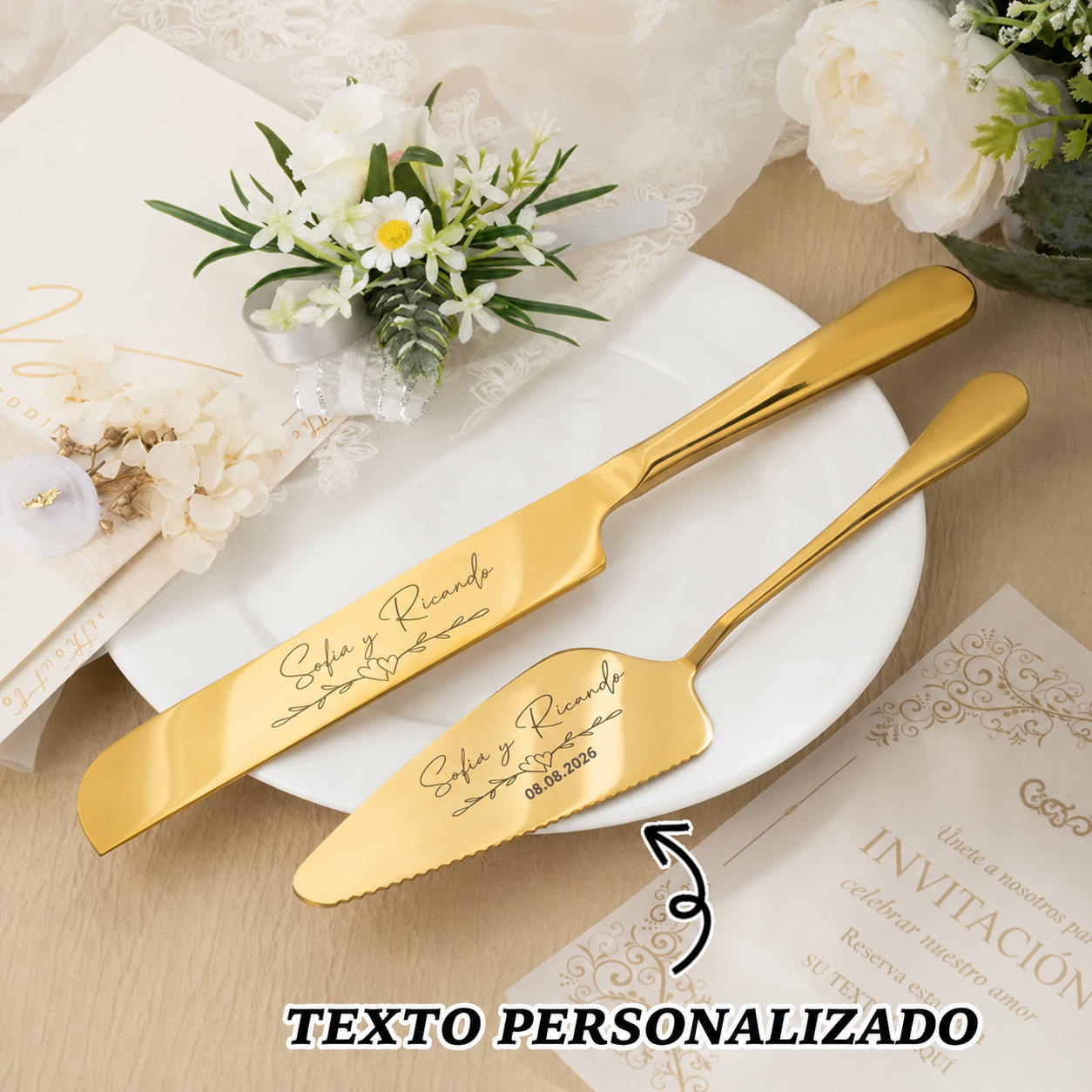 Juego de Servir y Cortar Pastel de Bodas Grabado Regalo de Cuchillos y Tenedores para Despedida de Soltera