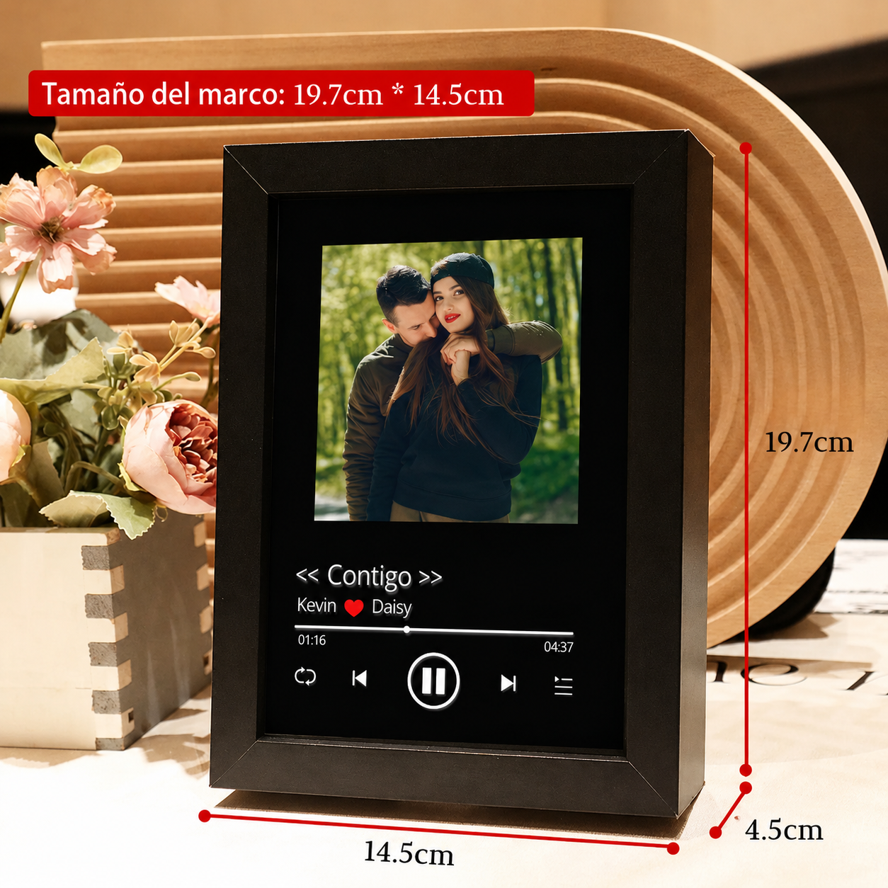 Cuadro de Música con Collage Fotos Personalizadas Marco Musical para Fotos con Reproductor de Canción Completa