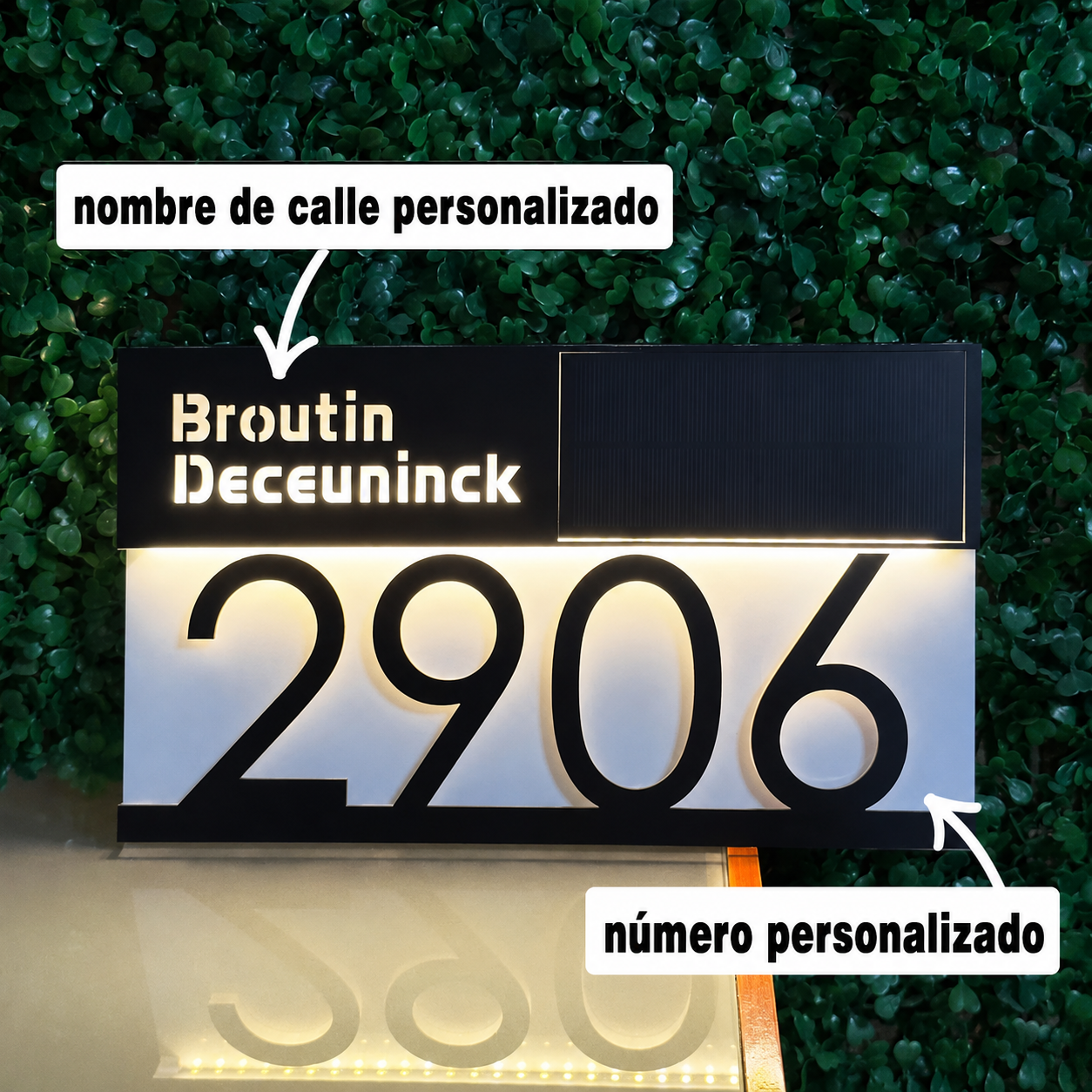 Letrero de Número de Casa LED Retroiluminado Solar Placa de Dirección Personalizada e Impermeable para Exterior
