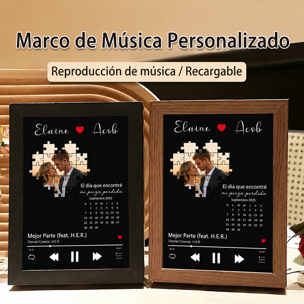 Foto con Música el Día que Encontré Mi Pieza Perdida Cuadro de Canciones Personalizado con Reproductor de Canción Completa