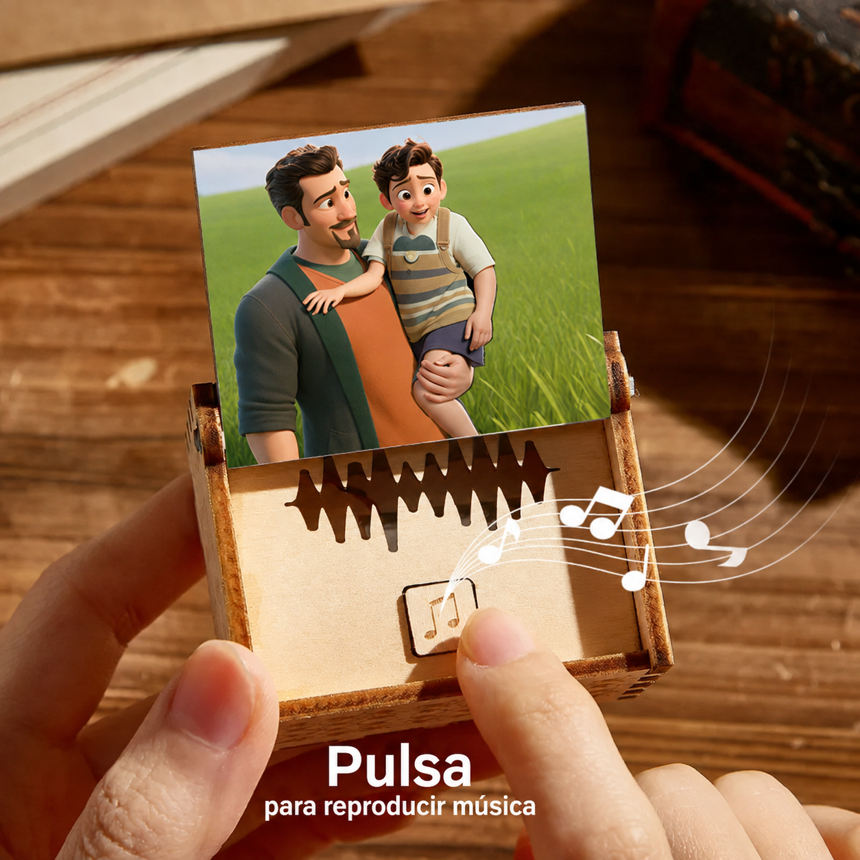 Caja de Música Personalizada con Canción y Retrato Estilo Caricatura Regalo de Día del Padre