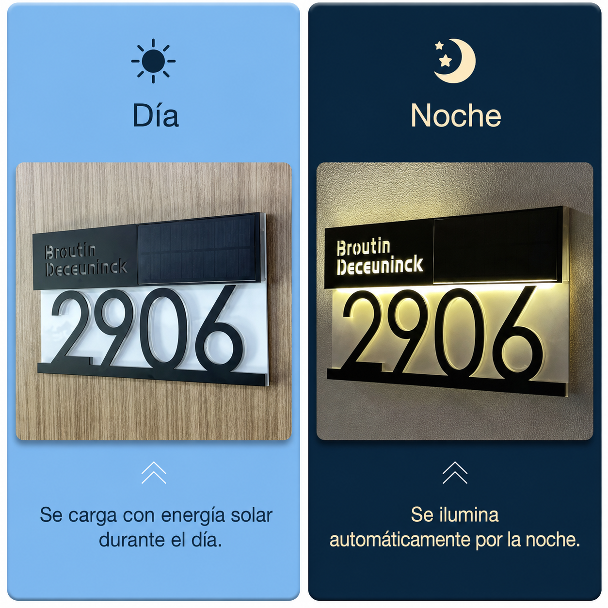 Letrero de Número de Casa LED Retroiluminado Solar Placa de Dirección Personalizada e Impermeable para Exterior