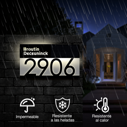 Letrero de Número de Casa LED Retroiluminado Solar Placa de Dirección Personalizada e Impermeable para Exterior