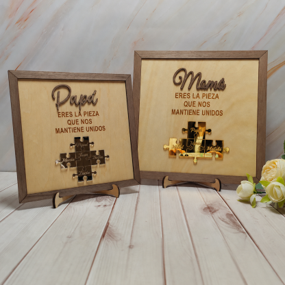 Cuadro Puzzle de Madera Personalizado con Nombres para Papá Eres la Pieza que Nos Mantiene Unidos Regalo para Papá