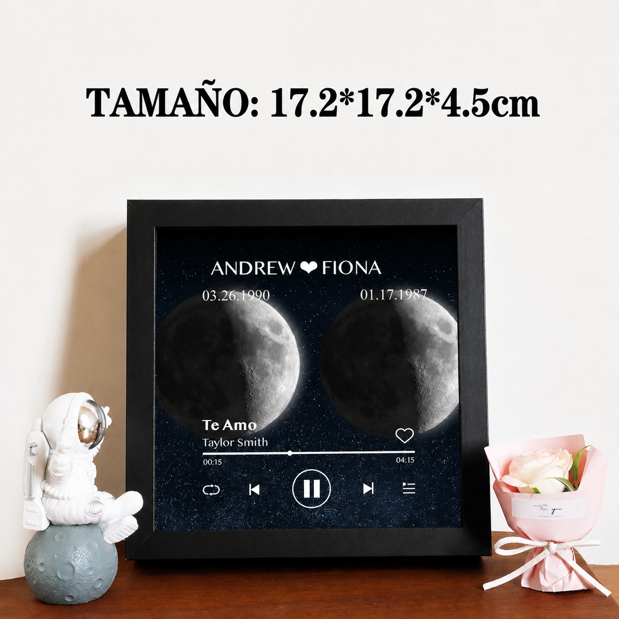 Cuadro de Música con Fases de la Luna y Fecha Personalizada Regalo de Aniversario con Canción Completa