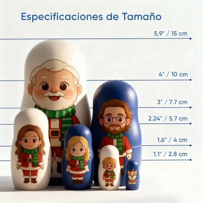 Muñecas Rusas Personalizadas con Retrato Familiar Matrioskas Rusas de Madera Estilo Cartoon Regalo de Navidad