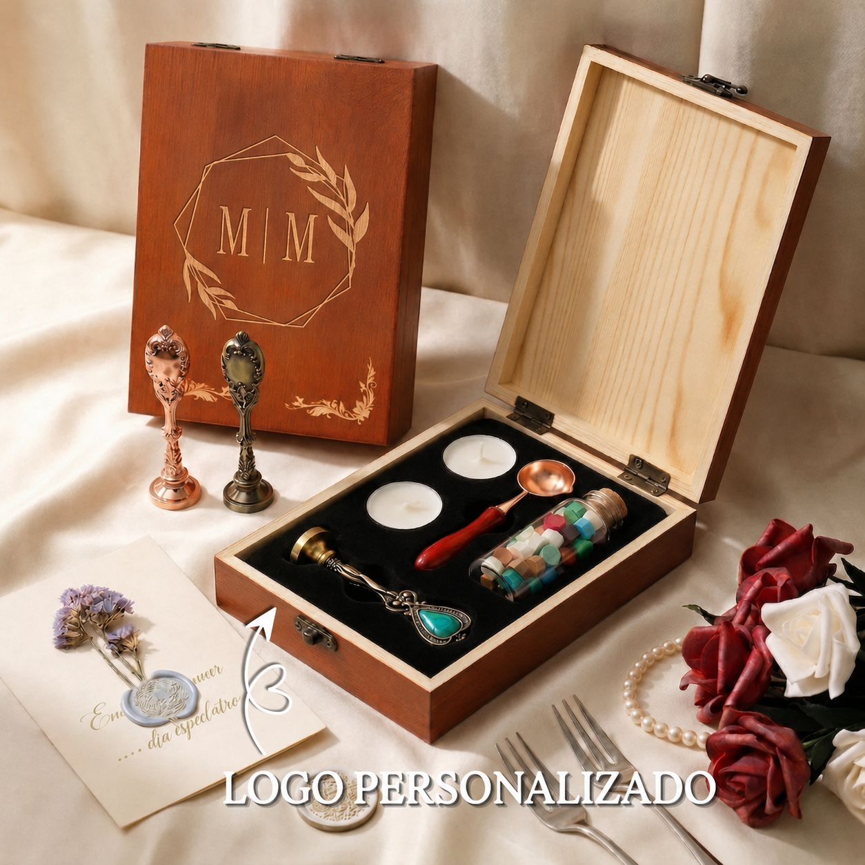 Sello de Lacre Personalizado con Logo Kit Completo de Sellos de Cera Personalizados para Invitaciones de Boda