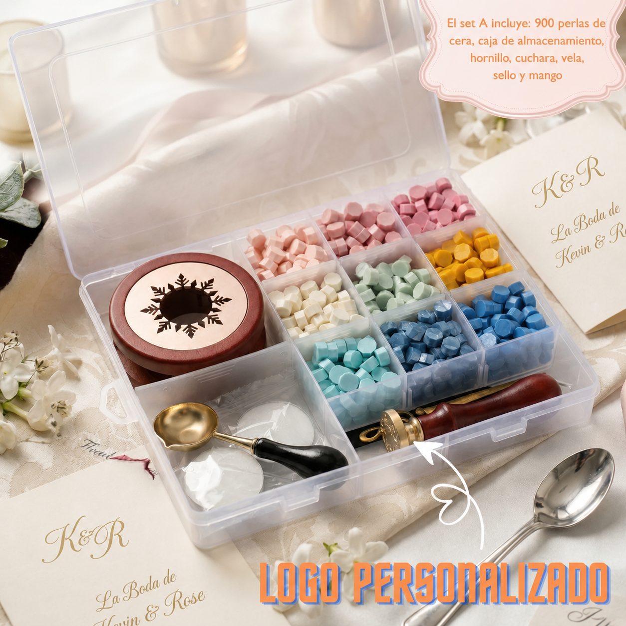 Sello de Lacre Personalizado con Logo Kit Completo de Sellos de Cera Personalizados para Invitaciones de Boda