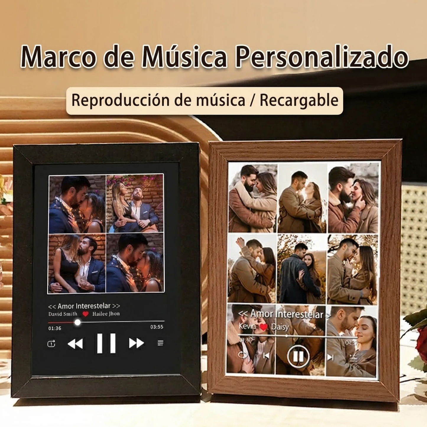 Cuadro de Música con Collage Fotos Personalizadas Marco Musical para Fotos con Reproductor de Canción Completa