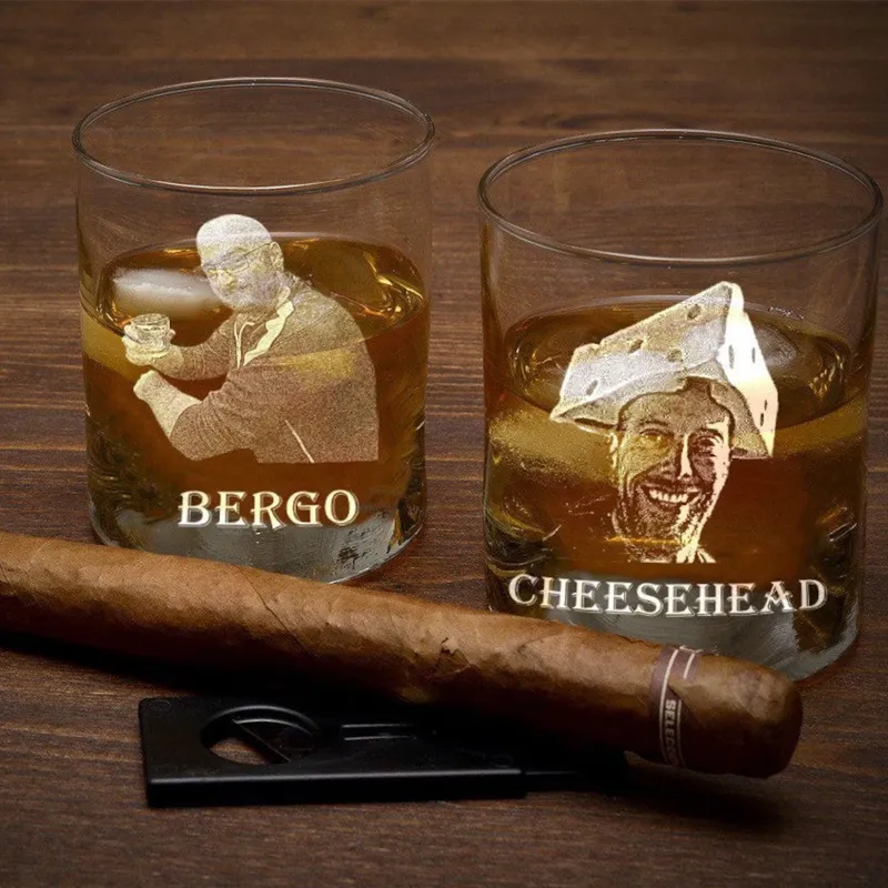 Vasos de Whisky Personalizados con Foto Set de Whisky con Piedras de Hielo y Caja de Madera Regalo para el Día del Padre