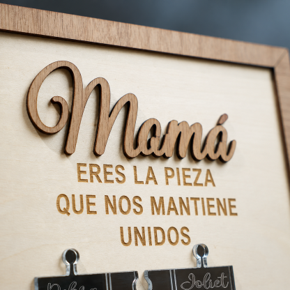Cuadro Puzzle de Madera Personalizado con Nombres para Mamá Eres la Pieza que Nos Mantiene Unidos Regalo para Mamá