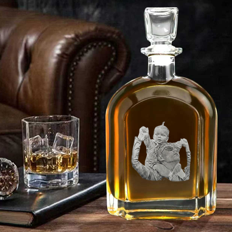 Decantador de Whisky Grabado con Foto y Texto Botella de Licor Personalizada para Aniversario Regalo para Él