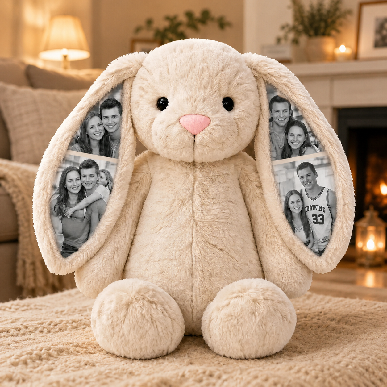 Conejito de Peluche Personalizado con Fotos Ocultas y Corazón con Foto Regalo de Aniversario para Parejas