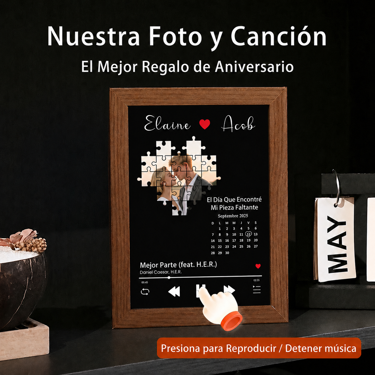 Foto con Música el Día que Encontré Mi Pieza Perdida Cuadro de Canciones Personalizado con Reproductor de Canción Completa