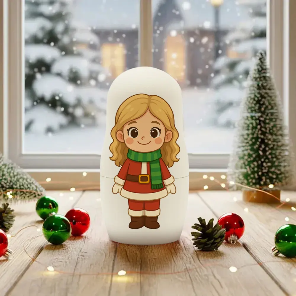 Muñecas Rusas Personalizadas con Retrato Familiar Matrioskas Rusas de Madera Estilo Cartoon Regalo de Navidad