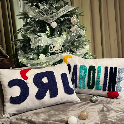 Almohada con Nombre Bordado a Mano Handtufted Terminada Cojín de Letras para Habitación de Bebé Niña Regalo de Navidad
