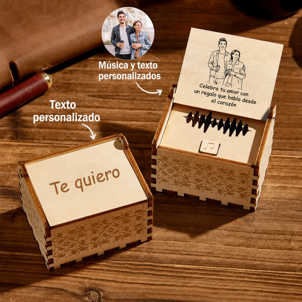 Caja Musical Personalizada de Madera con Foto, Canción Completa y Grabado Regalo para Día del Padre