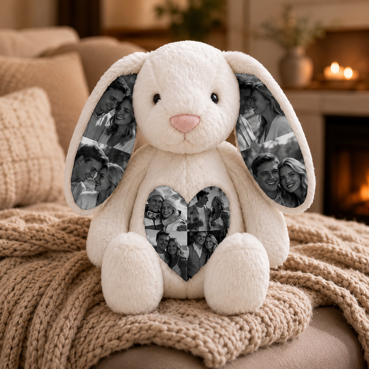 Conejito de Peluche Personalizado con Fotos Ocultas y Corazón con Foto Regalo de Aniversario para Parejas