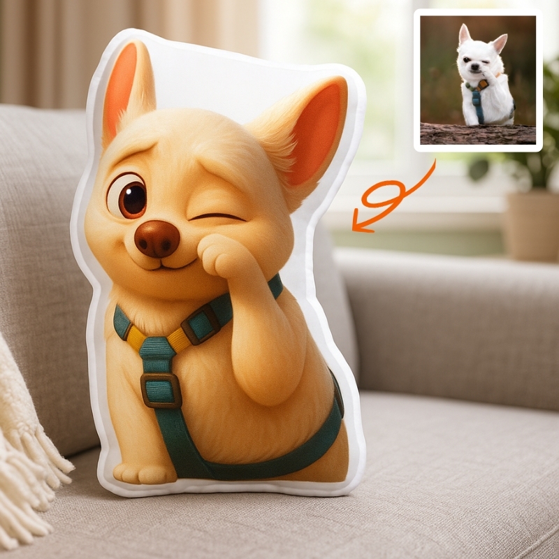 Cojín con Foto de Mascota Estilo Pixar en 3D Retrato Cartoon Personalizado Regalo de Navidad