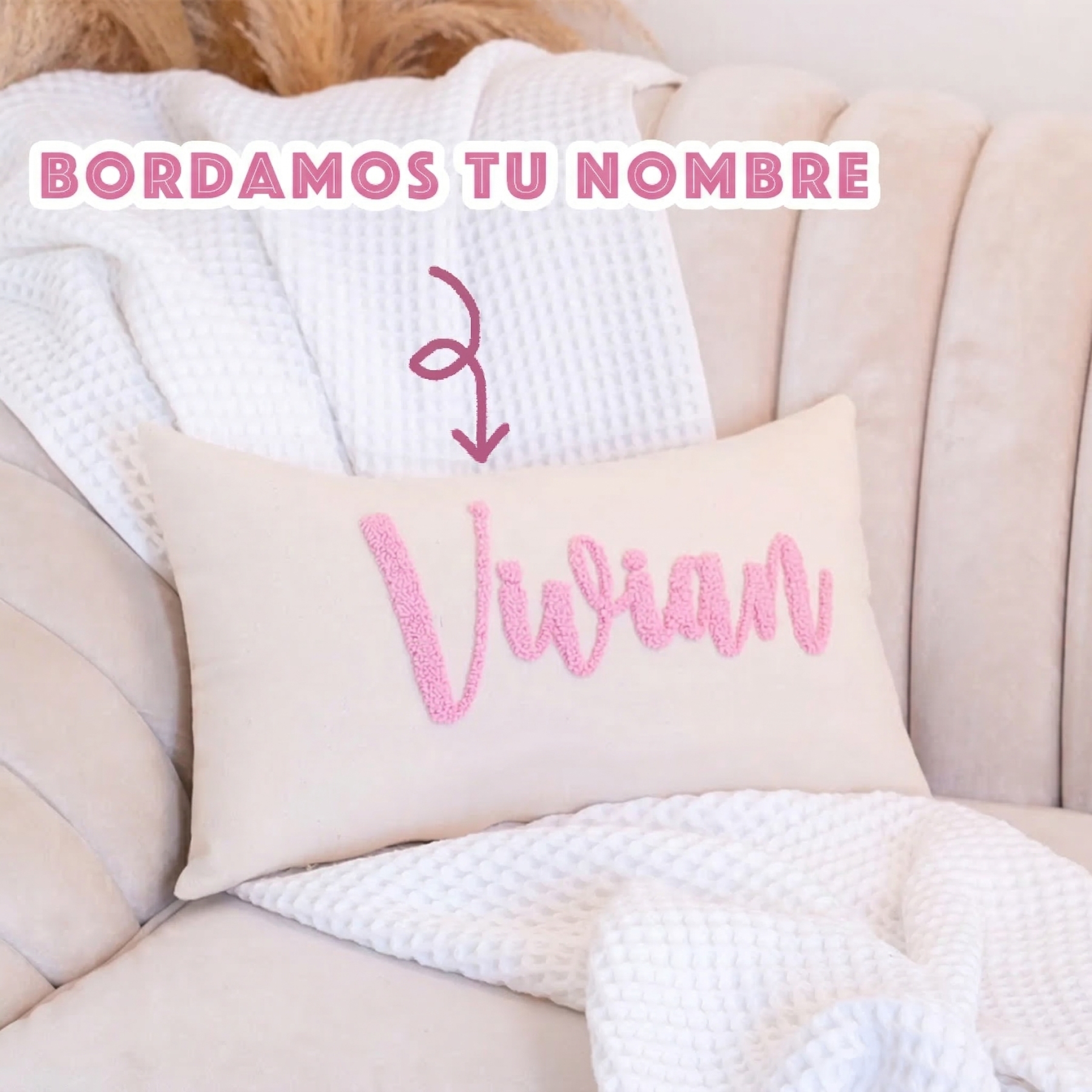 Cojín de Letras Handtufted Terminado Almohada con Nombre Bordado a Mano para Bebé Regalo para Dormitorio