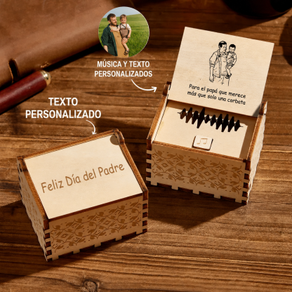 Caja Musical Personalizada de Madera con Foto, Canción Completa y Grabado Regalo para Día del Padre