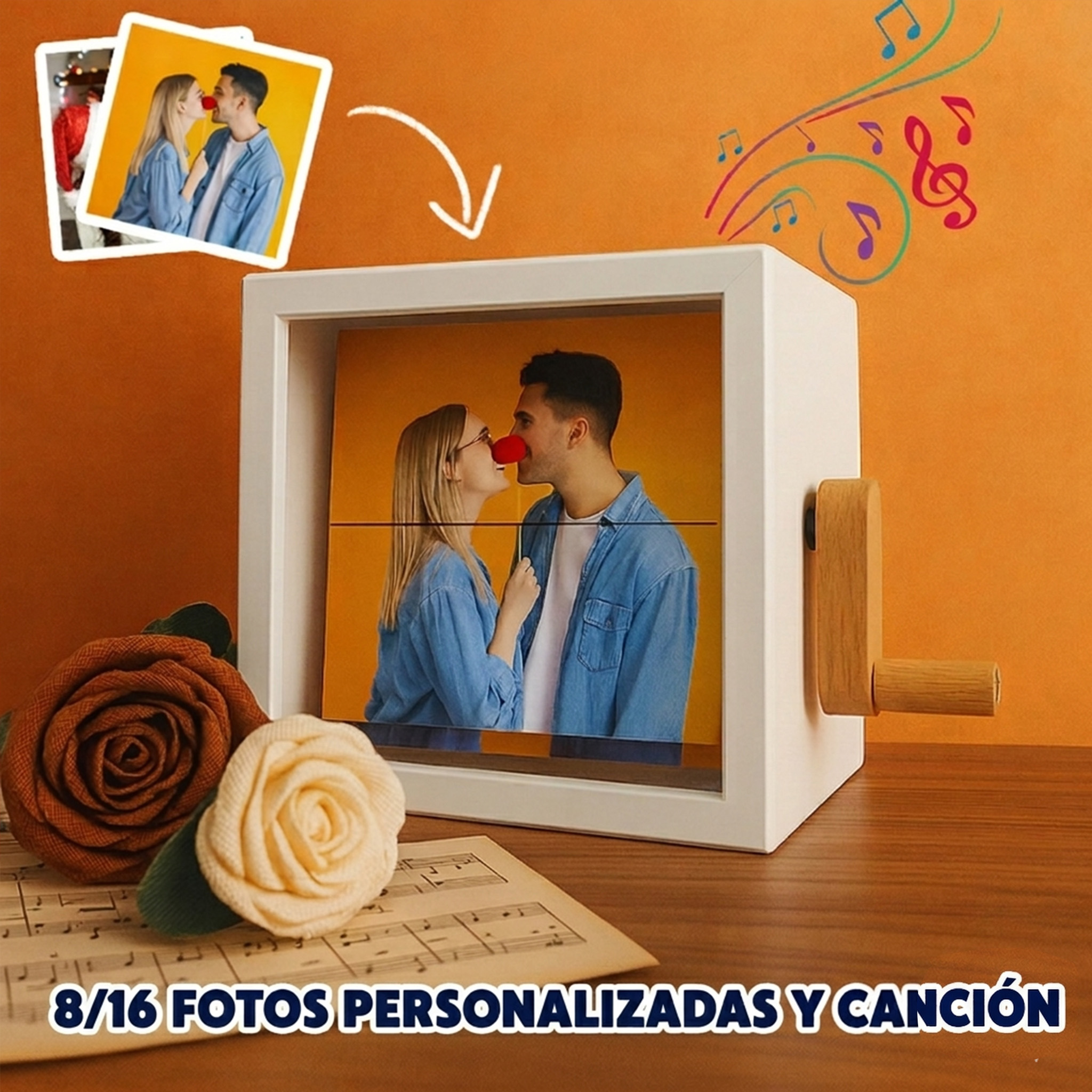 Marco Musical Flipbook Personalizado de Acrílico en Color Cuadros de Fotografías para Regalos San Valentin