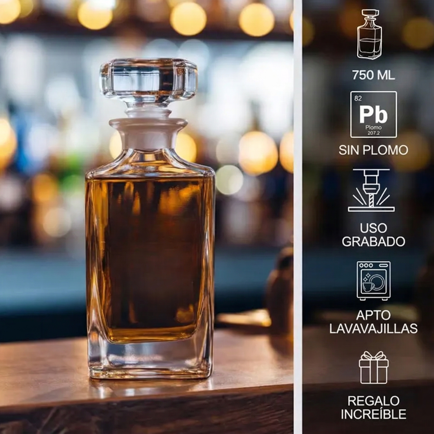 Decantador de Whisky Grabado con Foto Botella de Bourbon Personalizada con Láser Regalo para Él, Papá o Marido