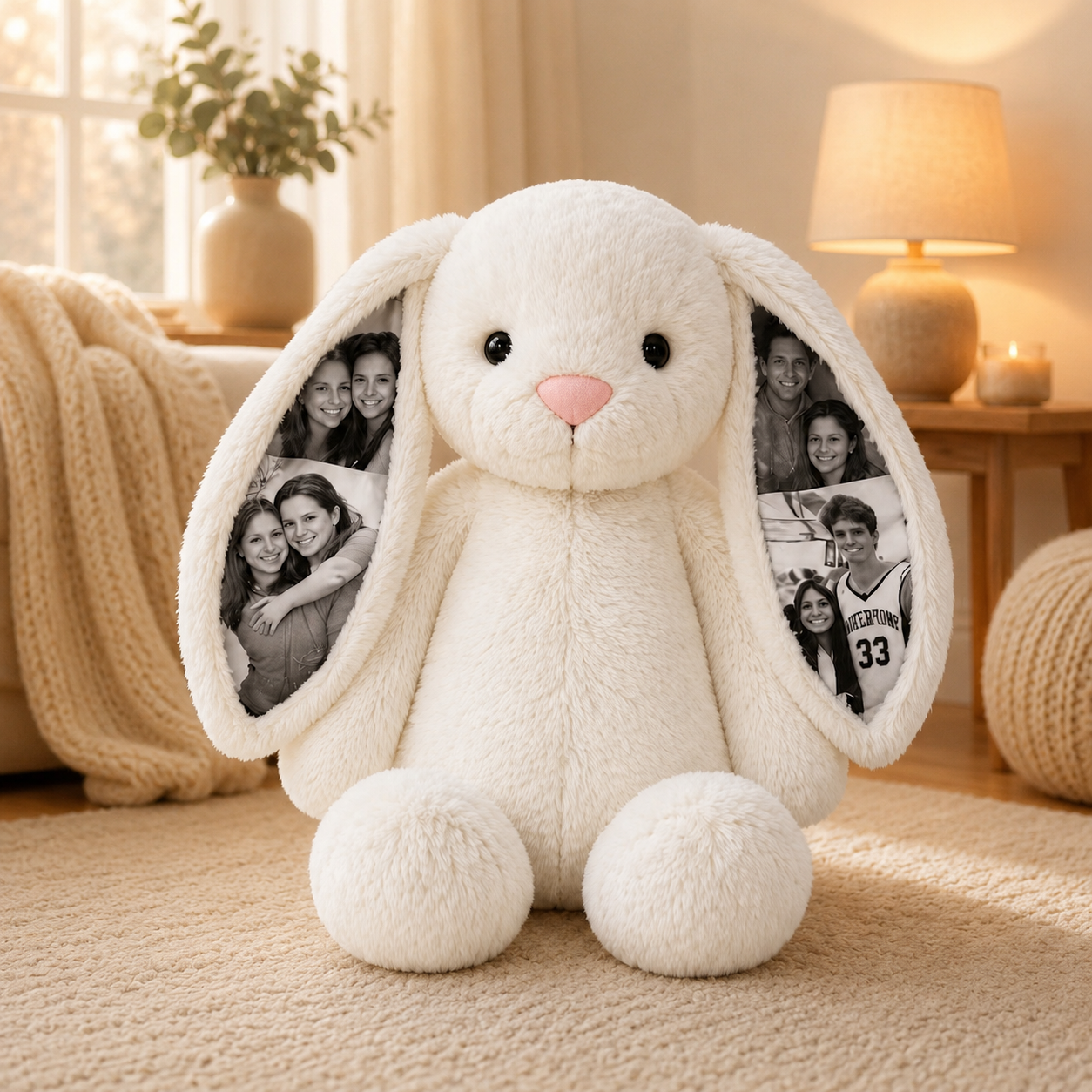 Conejito de Peluche Personalizado con Fotos Ocultas y Corazón con Foto Regalo de Aniversario para Parejas