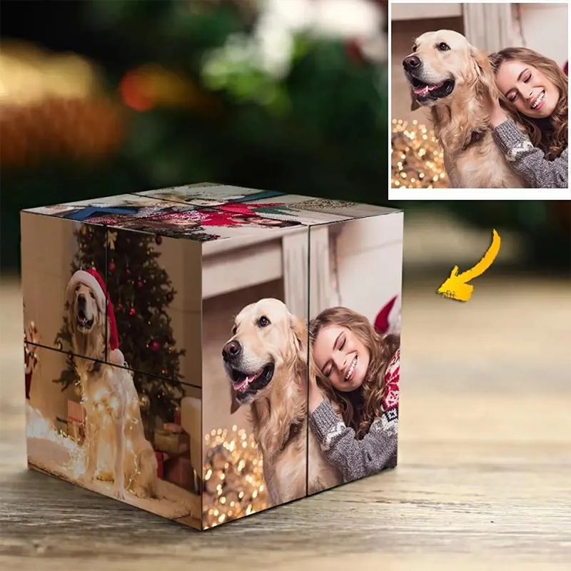 Cubo de Rubik Personalizado de Madera para Padre con 9 Fotos Cubo Infinito Plegable y Cubo de Fotos Regalos Dia del Padre