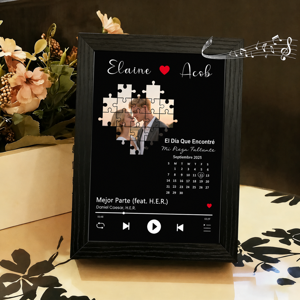 Foto con Música el Día que Encontré Mi Pieza Perdida Cuadro de Canciones Personalizado con Reproductor de Canción Completa