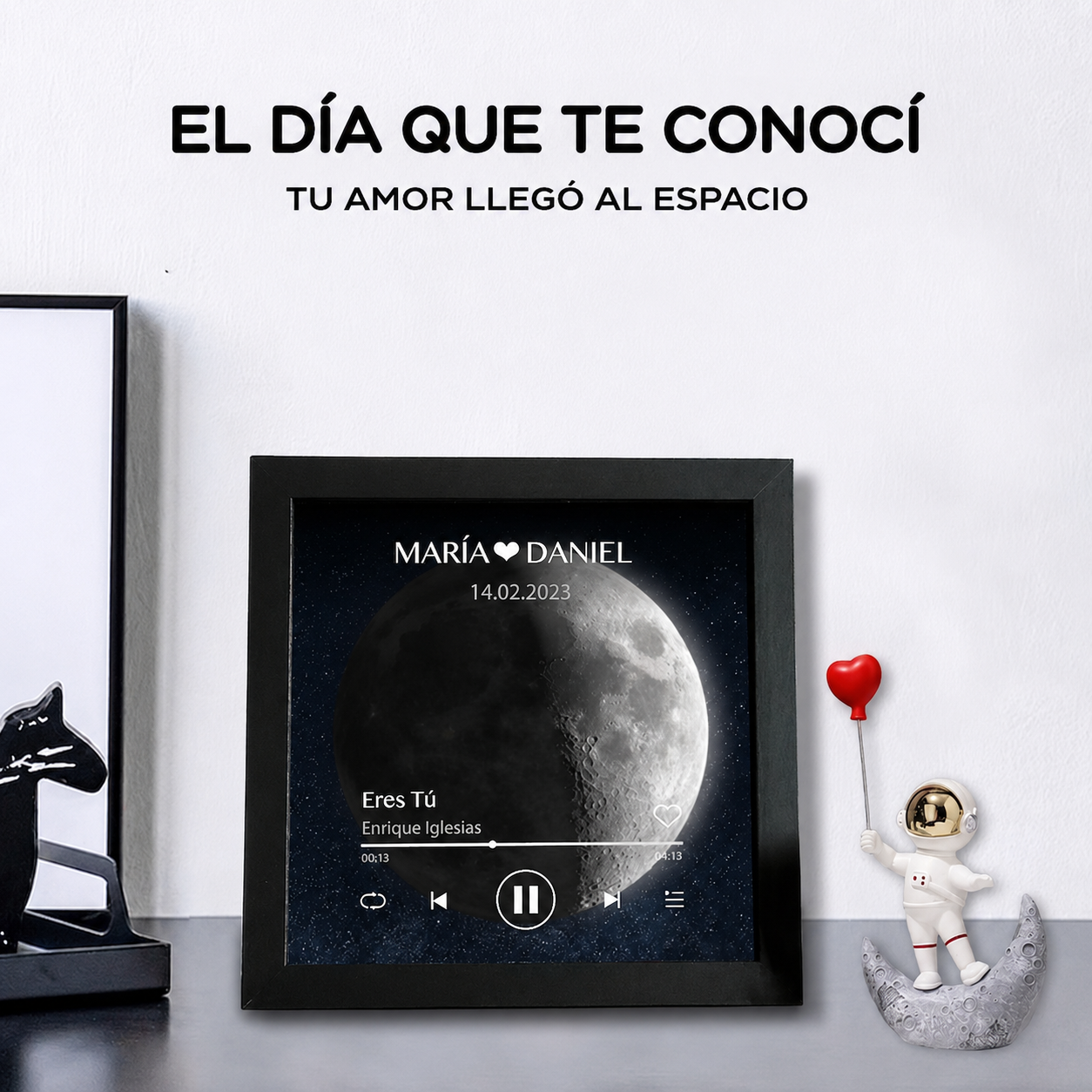 Cuadro de Música con Fases de la Luna y Fecha Personalizada Regalo de Aniversario con Canción Completa