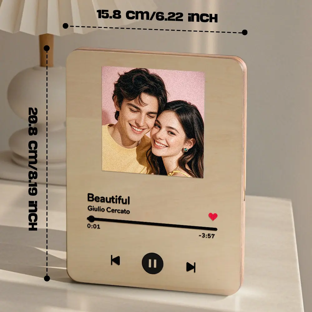 Marco de Madera con Foto y Canción Personalizada Reproductor Musical de Canción Completa Regalo de Boda y Aniversario para Parejas
