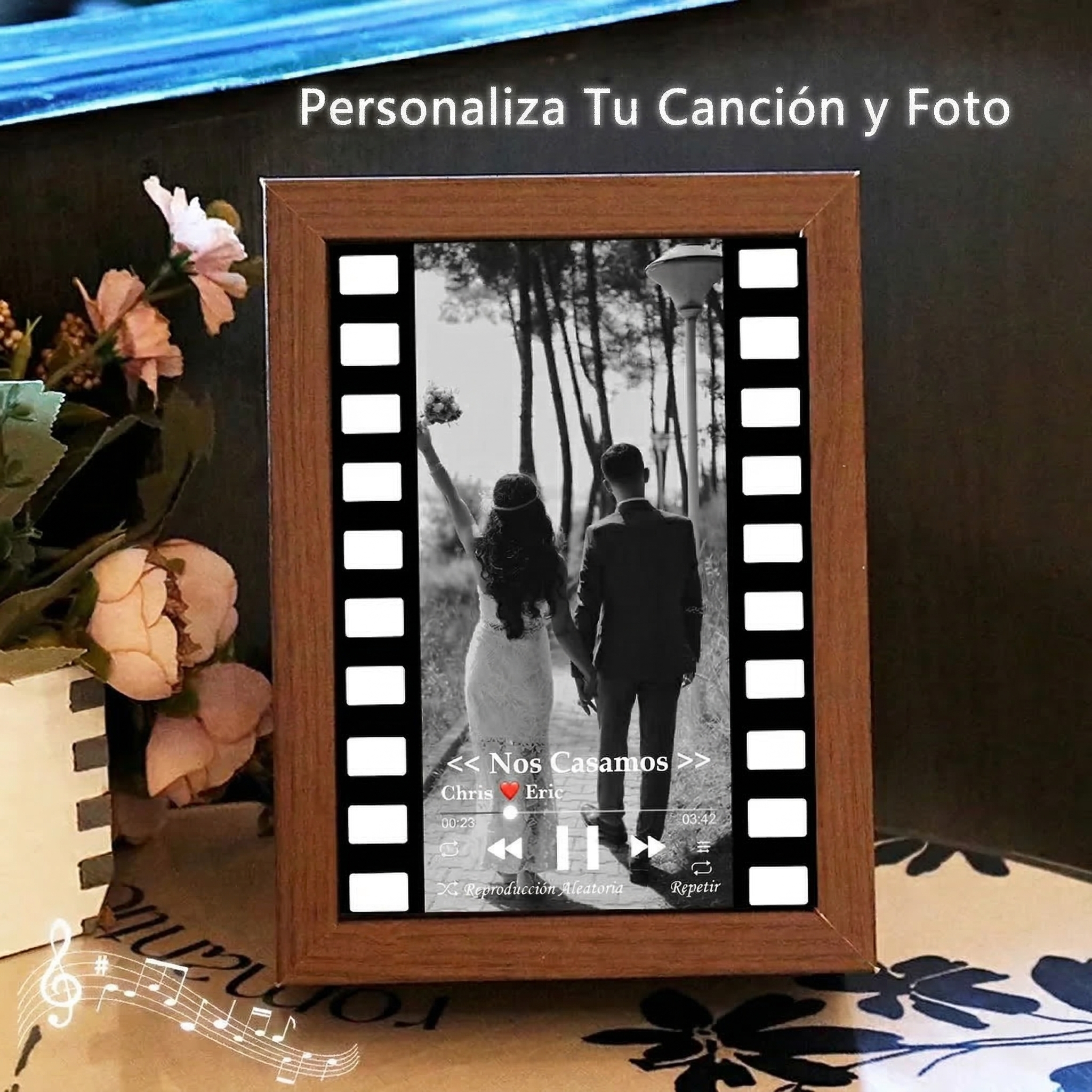 Cuadro de Foto con Canción Estilo Película Vintage Foto con Música Personalizada Regalo de Boda con Canción Completa