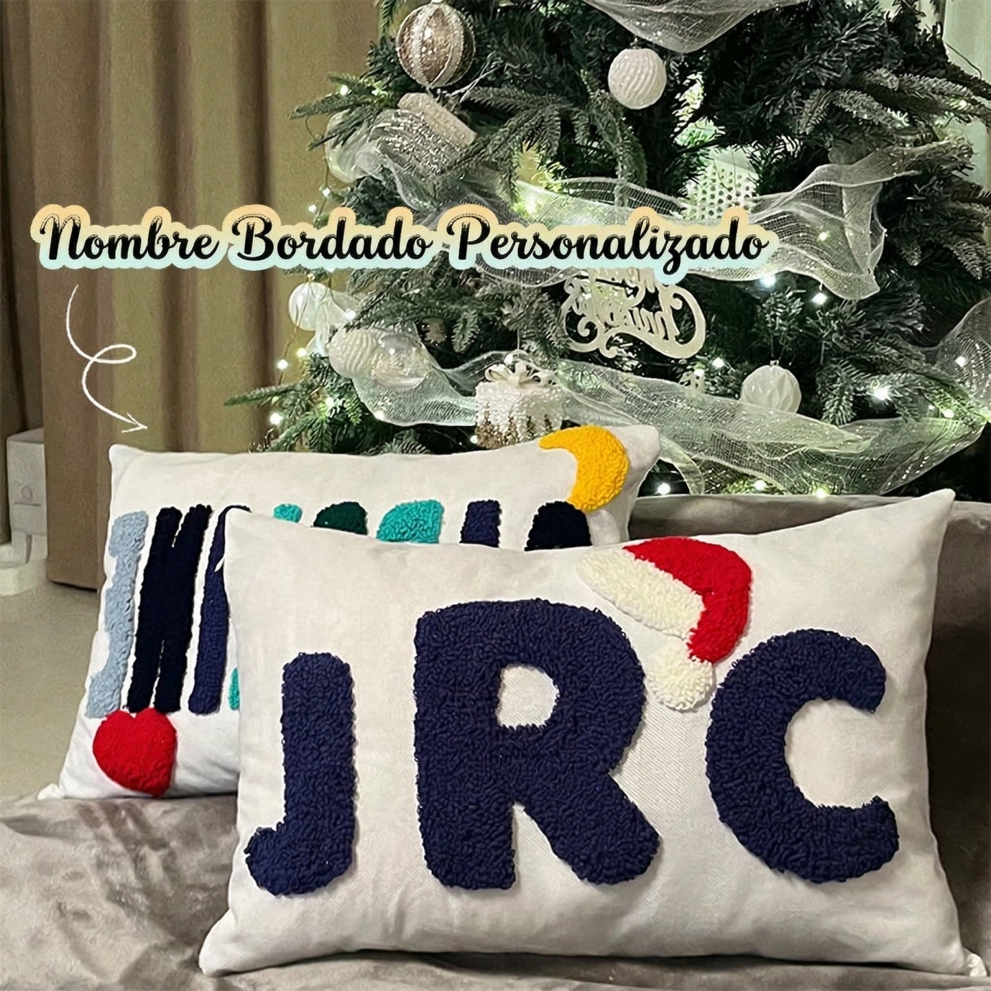 Almohada con Nombre Bordado a Mano Terminada Cojín Punch Needle para Habitación de Bebé Niña Regalo para Recién Nacida