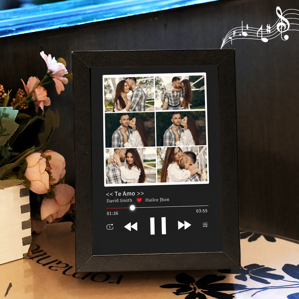 Cuadro de Música con Collage Fotos Personalizadas Marco Musical para Fotos con Reproductor de Canción Completa