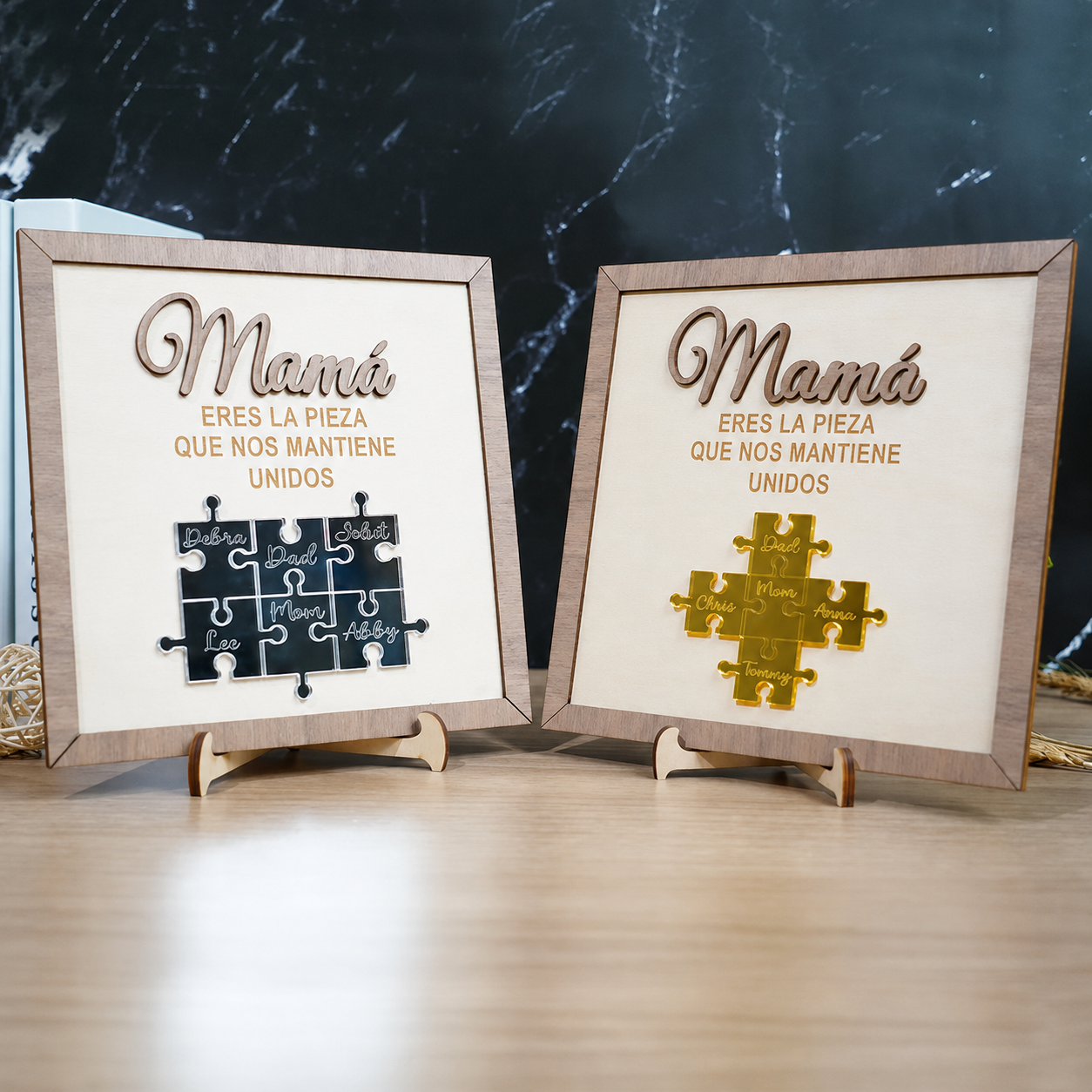 Cuadro Puzzle de Madera Personalizado con Nombres para Mamá Eres la Pieza que Nos Mantiene Unidos Regalo para Mamá