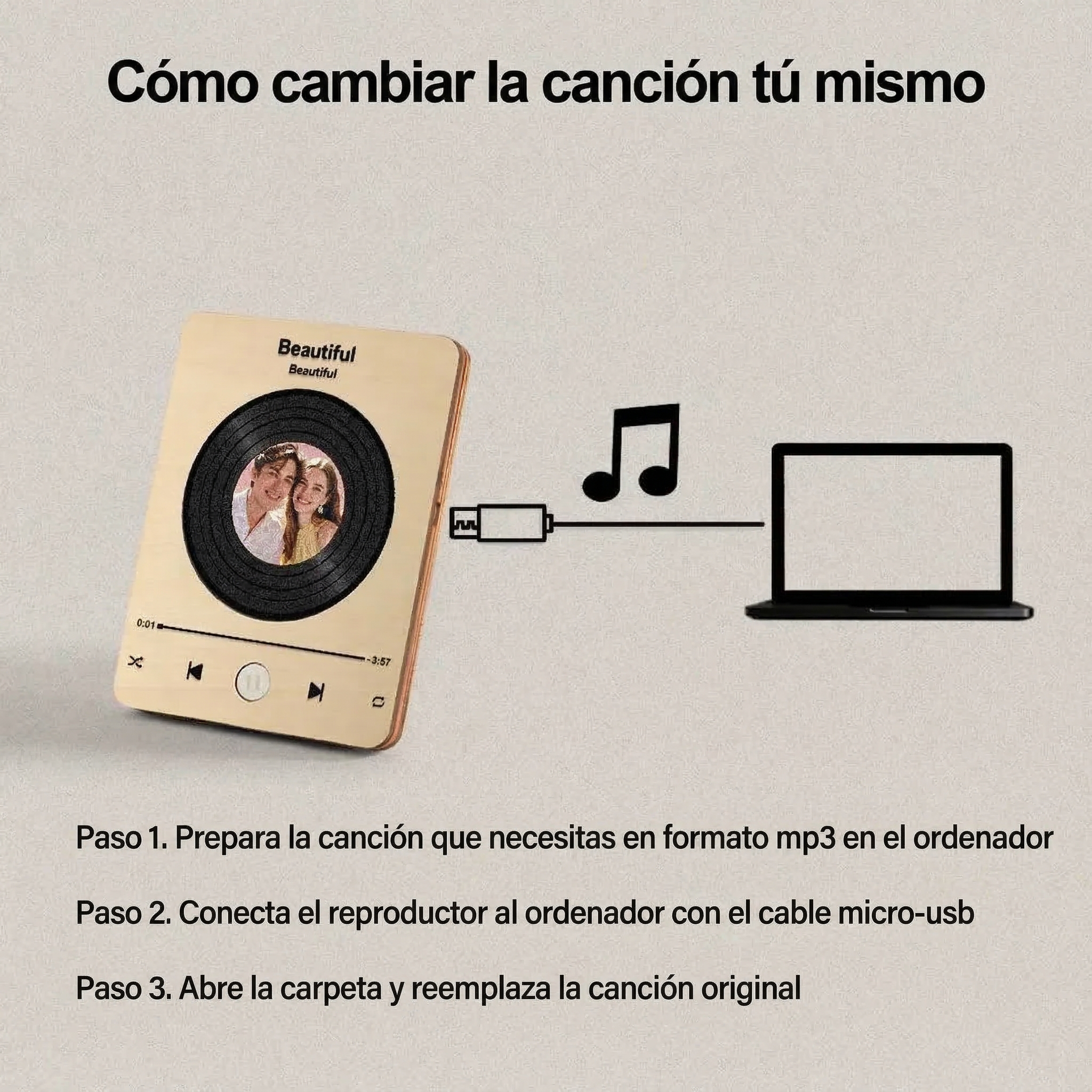 Marco de Madera con Foto y Canción Personalizada Reproductor Musical de Canción Completa Regalo de Boda y Aniversario para Parejas