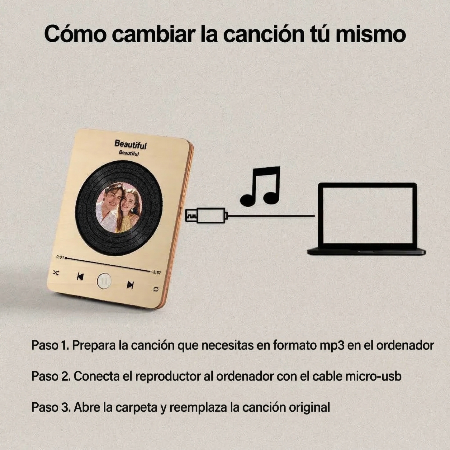 Marco de Madera con Foto y Canción Personalizada Reproductor Musical de Canción Completa Regalo de Boda y Aniversario para Parejas