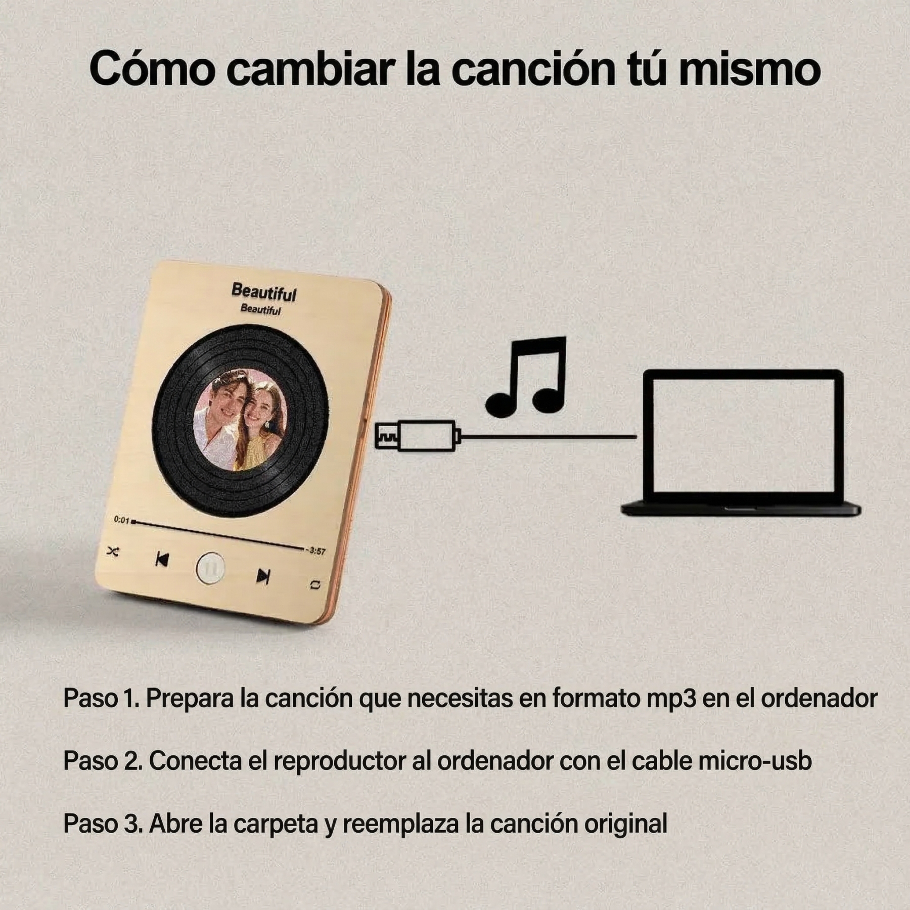 Marco de Madera con Foto y Canción Personalizada Reproductor Musical de Canción Completa Regalo de Boda y Aniversario para Parejas