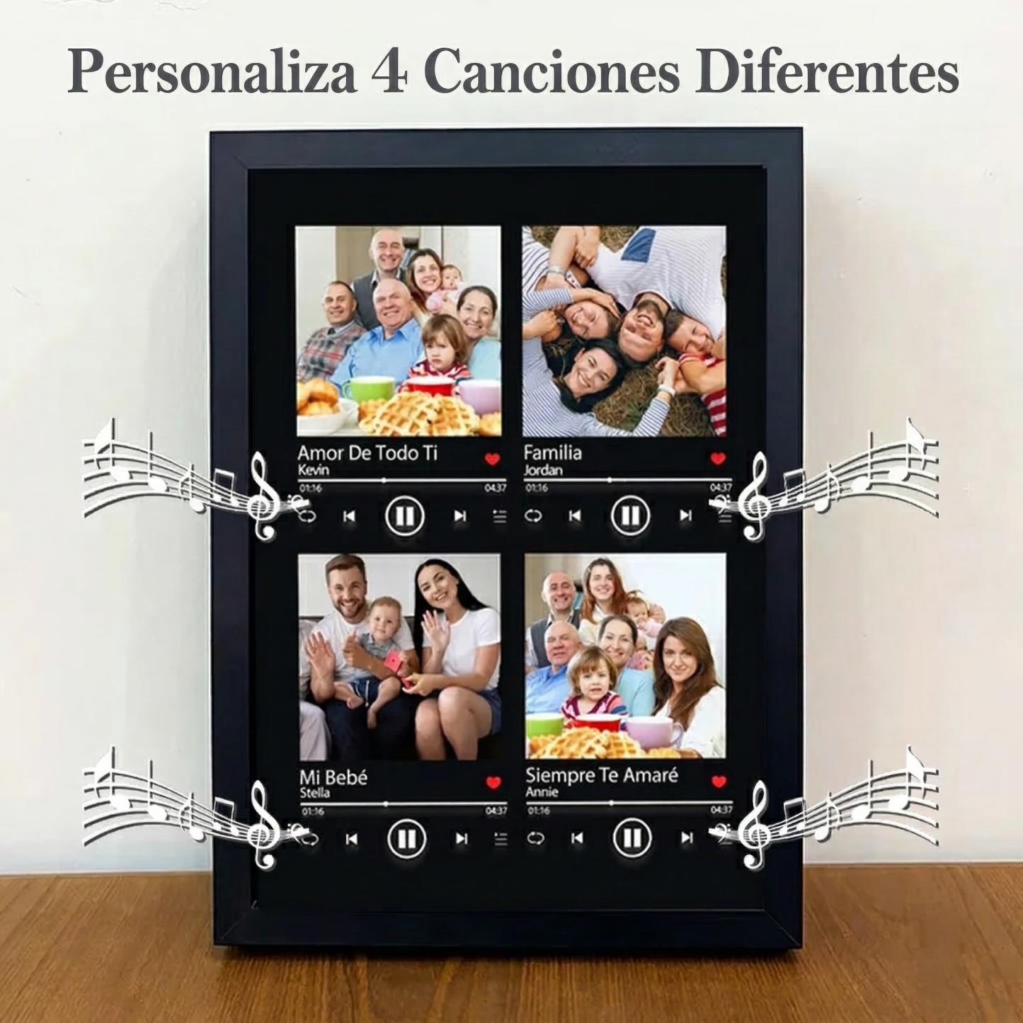 Cuadros de Música con Canciones y Fotos Personalizadas Reproductor que Reproduce Cuatro Canciones Completas