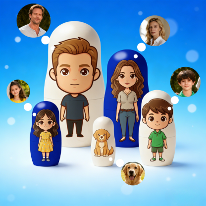 Muñecas Rusas Personalizadas con Retrato Familiar Matrioskas Rusas de Madera Estilo Cartoon Regalo de Navidad